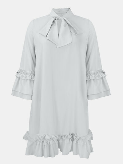 Load image into Gallery viewer, Frill Tie Neck Three-Quarter Sleeve Dress
