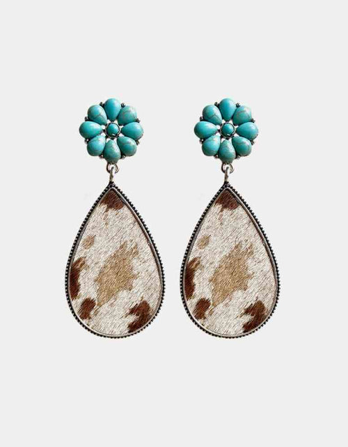 Load image into Gallery viewer, Turquoise Flower Teardrop Earrings
