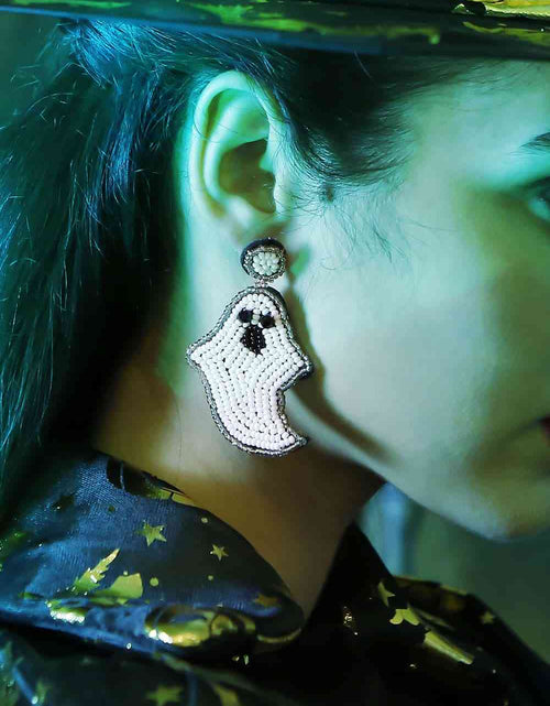 Load image into Gallery viewer, Ghost Shape Beaded Dangle Earrings
