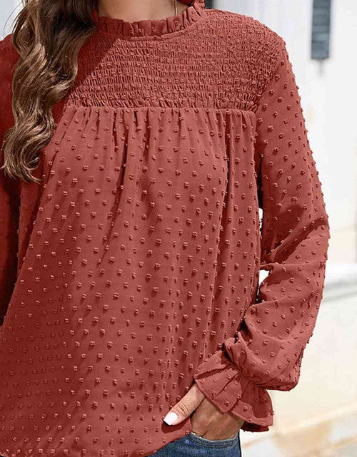 Load image into Gallery viewer, Smocked Mock Neck Swiss Dot Top
