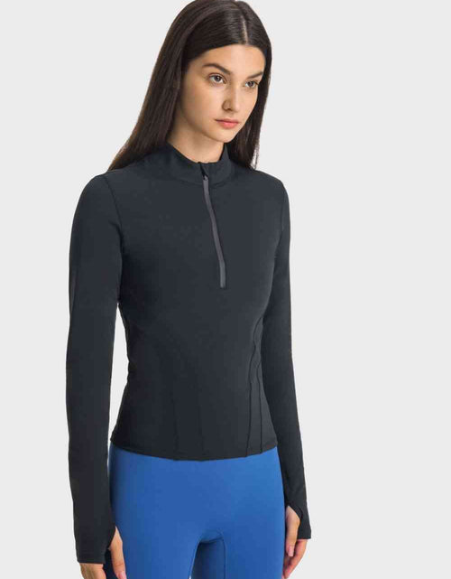 Load image into Gallery viewer, Half Zip Thumbhole Sleeve Sports Top
