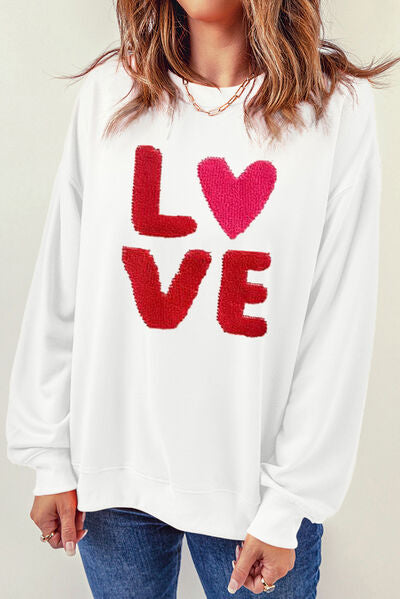 Load image into Gallery viewer, LOVE Round Neck Dropped Shoulder Sweatshirt
