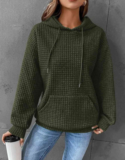 Load image into Gallery viewer, Textured Drawstring Drop Shoulder Hoodie
