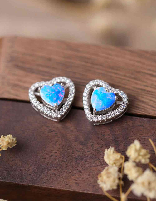 Load image into Gallery viewer, 925 Sterling Silver Opal Heart Stud Earrings
