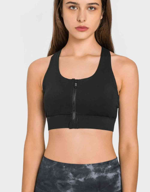 Load image into Gallery viewer, Zip Up Racerback Sports Bra
