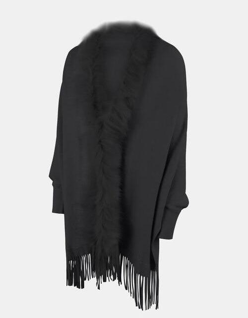 Load image into Gallery viewer, Fringe Open Front Long Sleeve Poncho
