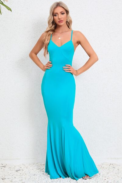 Load image into Gallery viewer, Crisscross Spaghetti Strap Fishtail Dress
