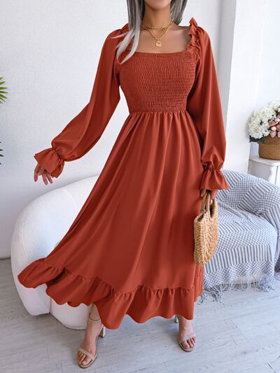 Load image into Gallery viewer, Smocked Square Neck Flounce Sleeve Dress
