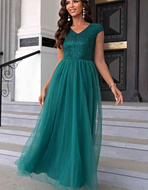 Load image into Gallery viewer, Sequin V-Neck Mesh Maxi Dress
