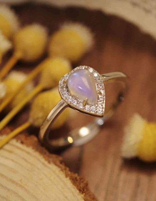 Load image into Gallery viewer, Moonstone Teardrop 925 Sterling Silver Halo Ring
