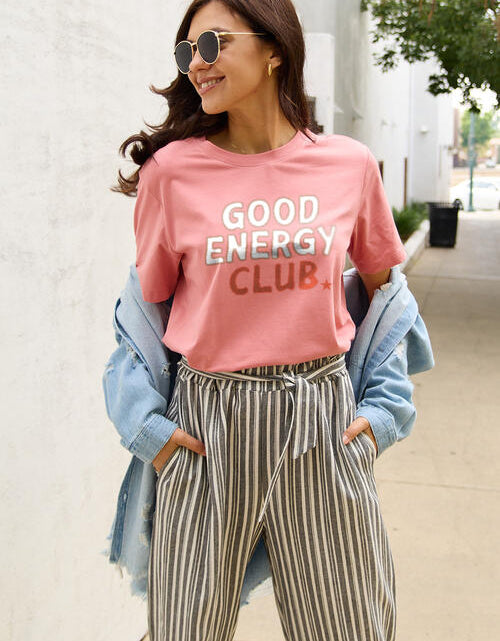 Load image into Gallery viewer, Simply Love Full Size GOOD ENERGY CLUB Short Sleeve T-Shirt
