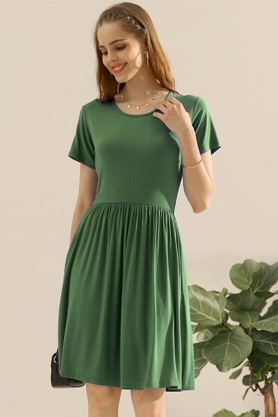 Load image into Gallery viewer, Ninexis Full Size Round Neck Ruched Dress with Pockets
