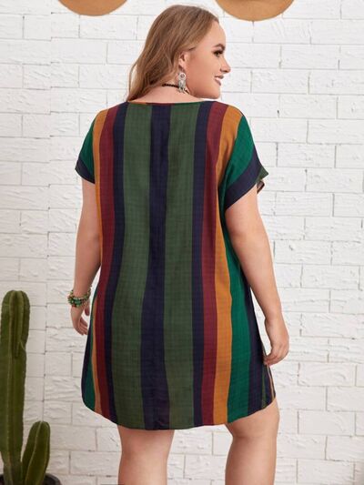 Load image into Gallery viewer, Plus Size Striped Short Sleeve Mini Dress
