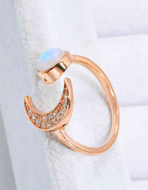 Load image into Gallery viewer, Natural Moonstone and Zircon Sun &amp; Moon Open Ring
