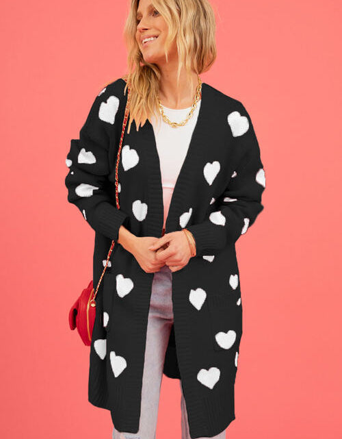 Load image into Gallery viewer, Heart Graphic Open Front Cardigan with Pockets
