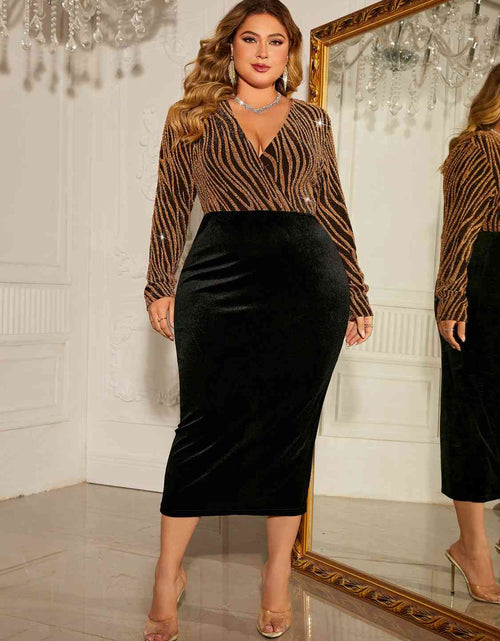 Load image into Gallery viewer, Plus Size Surplice Neck Long Sleeve Slit Dress
