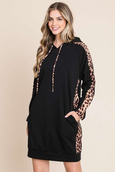 Load image into Gallery viewer, Culture Code Drawstring Leopard Long Sleeve Hooded Dress
