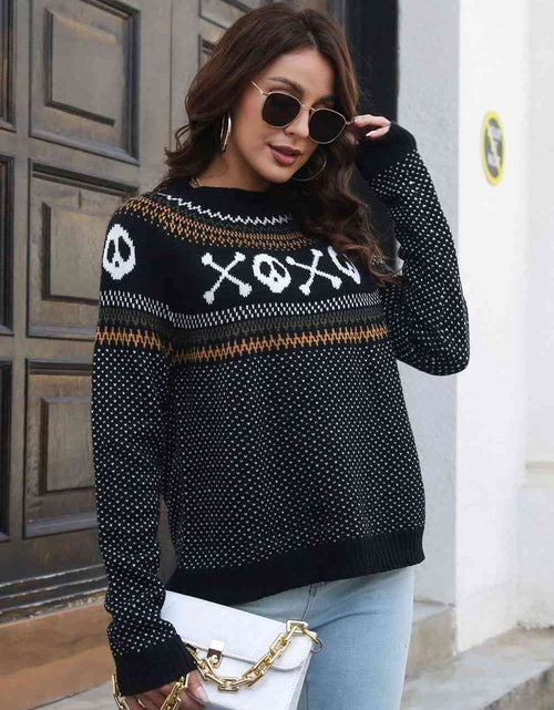 Load image into Gallery viewer, Ghost Pattern Round Neck Long Sleeve Sweater
