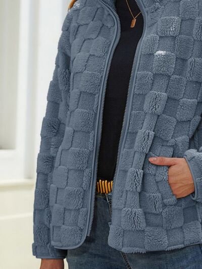 Load image into Gallery viewer, Fuzzy Checkered Zip Up Jacket
