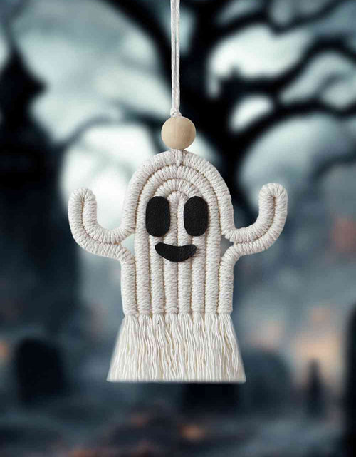 Load image into Gallery viewer, Wood Bead Fringe Ghost Shape Macrame Key Chain
