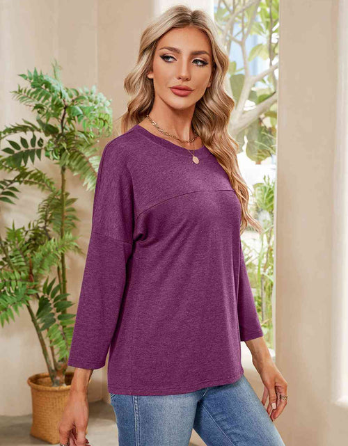 Load image into Gallery viewer, Round Neck Long Sleeve Drop Shoulder Blouse
