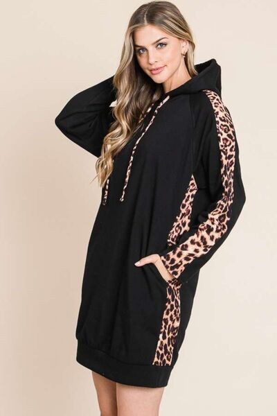 Load image into Gallery viewer, Culture Code Drawstring Leopard Long Sleeve Hooded Dress
