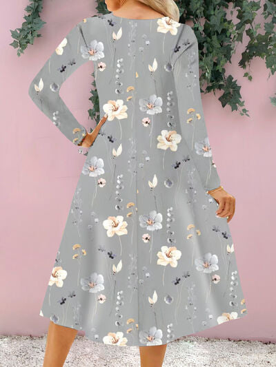 Load image into Gallery viewer, Floral Notched Long Sleeve Midi Dress
