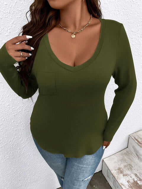 Load image into Gallery viewer, Plus Size V-Neck Long Sleeve T-Shirt
