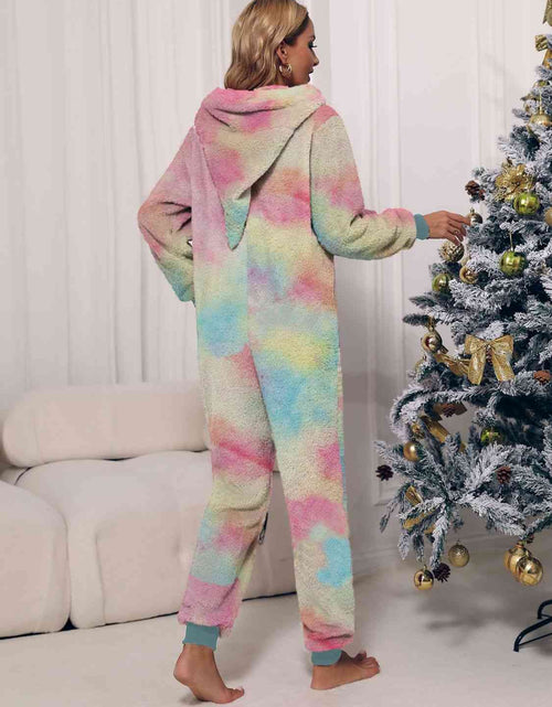 Load image into Gallery viewer, Zip Front Long Sleeve Hooded Teddy Lounge Jumpsuit
