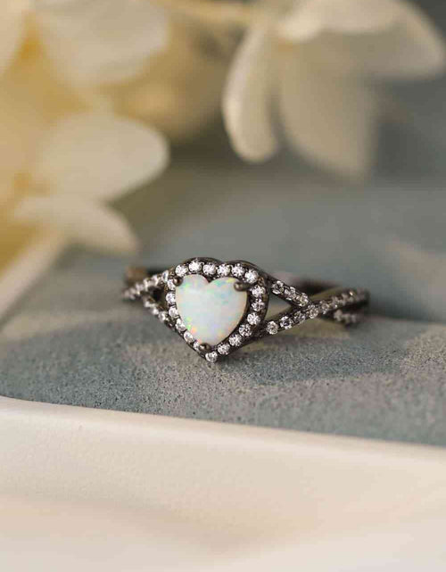 Load image into Gallery viewer, Opal Heart Black Gold-Plated Ring
