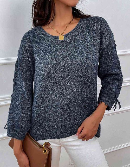 Load image into Gallery viewer, Lace-Up Long Sleeve Round Neck Sweater
