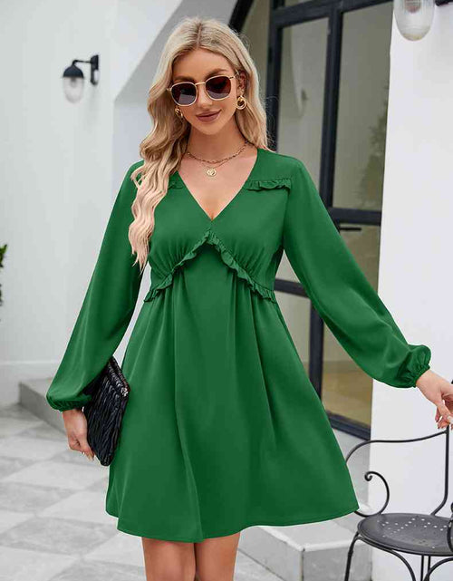 Load image into Gallery viewer, Frill Trim V-Neck Long Sleeve Dress
