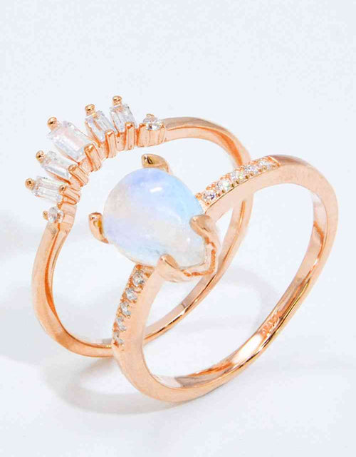 Load image into Gallery viewer, Natural Moonstone and Zircon 18K Rose Gold-Plated Two-Piece Ring Set
