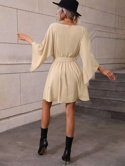 Load image into Gallery viewer, Tie Waist Kimono Sleeve Mini Dress
