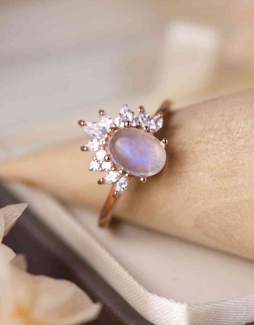 Load image into Gallery viewer, High Quality Natural Moonstone 18K Rose Gold-Plated 925 Sterling Silver Ring
