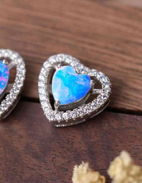 Load image into Gallery viewer, 925 Sterling Silver Opal Heart Stud Earrings
