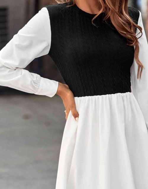 Load image into Gallery viewer, Contrast Round Neck Long Sleeve Dress
