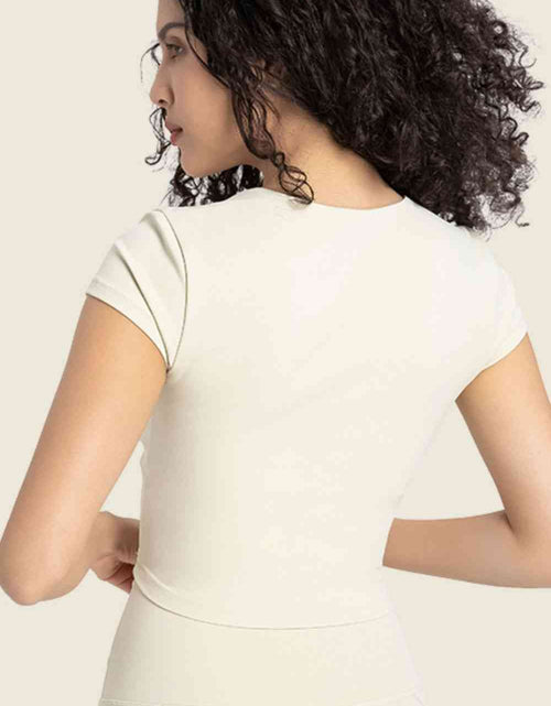 Load image into Gallery viewer, Gathered Detail Surplice Short Sleeve Sports Top
