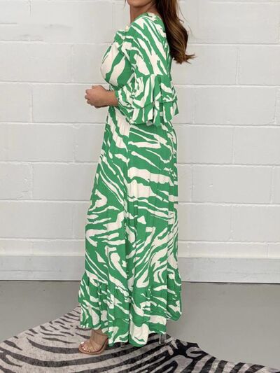 Load image into Gallery viewer, Smocked Printed Flounce Sleeve Maxi Dress
