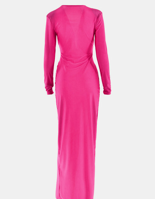 Load image into Gallery viewer, Ruched Slit Plunge Long Sleeve Dress
