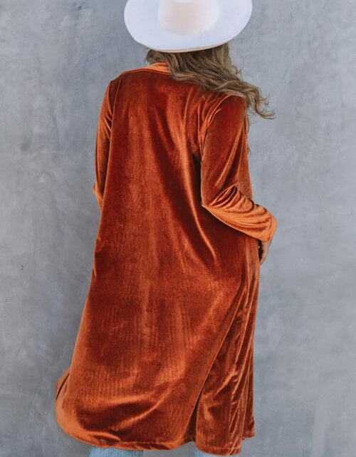 Load image into Gallery viewer, Collared Neck Longline Velvet Cardigan with Pockets
