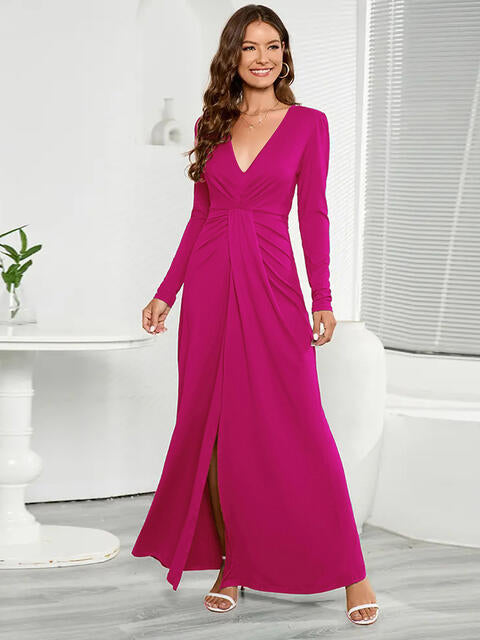 Load image into Gallery viewer, V-Neck Long Sleeve Split Dress
