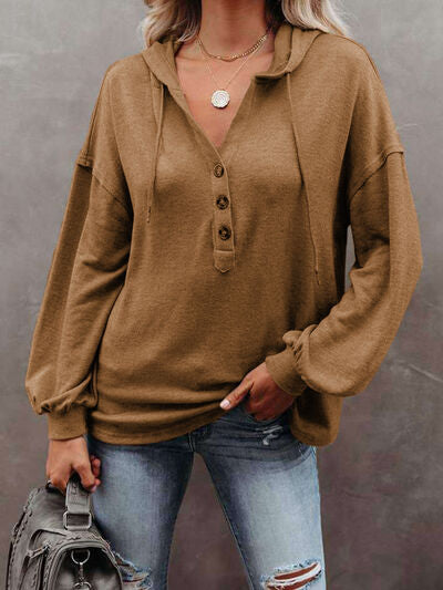 Load image into Gallery viewer, Buttoned Drop Shoulder Hoodie
