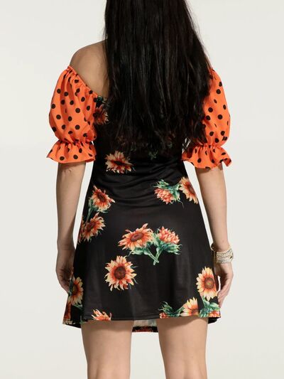 Load image into Gallery viewer, Ruched Polka Dot Flounce Sleeve Dress
