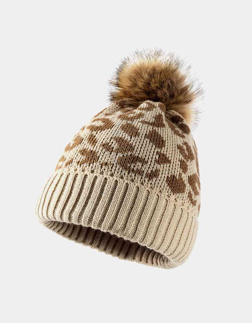 Load image into Gallery viewer, Leopard Pom-Pom Cuffed Beanie
