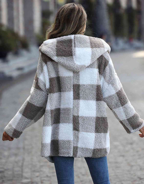 Load image into Gallery viewer, Plaid Open Front Hooded Coat
