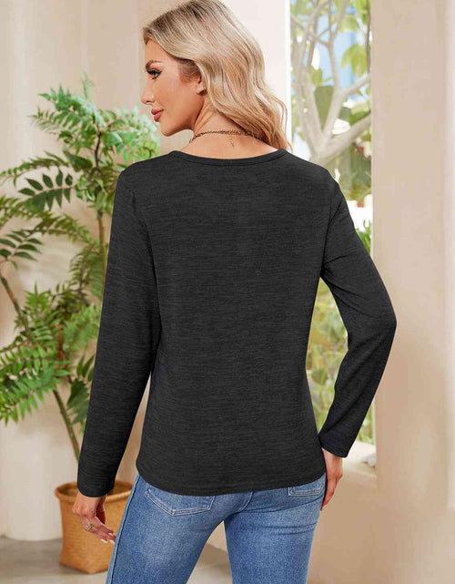 Load image into Gallery viewer, Buttoned Round Neck  Long Sleeve T-Shirt
