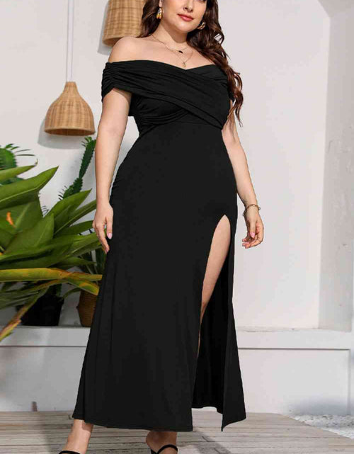 Load image into Gallery viewer, Plus Size Crossover Off-Shoulder Split Dress
