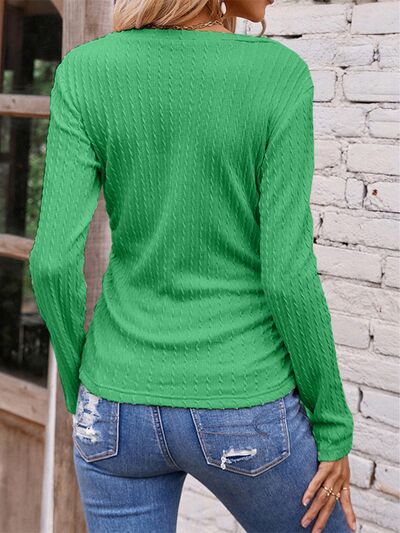 Load image into Gallery viewer, Textured Ruched V-Neck Long Sleeve T-Shirt
