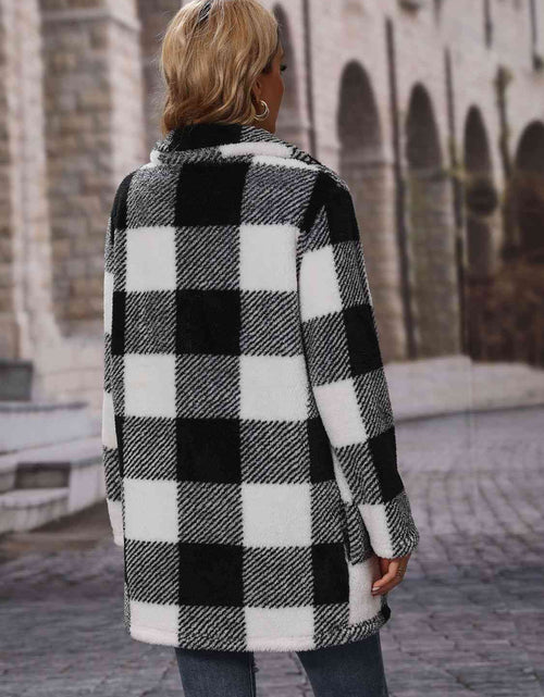 Load image into Gallery viewer, Plaid Collared Neck Coat with Pockets
